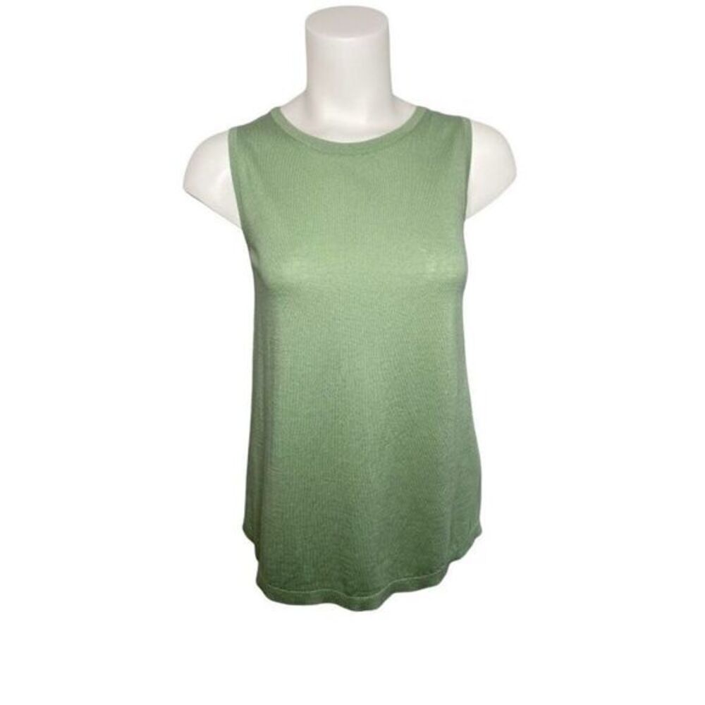Loft Sage Green Sleeveless Knit Chiffon Stripe Top Medium